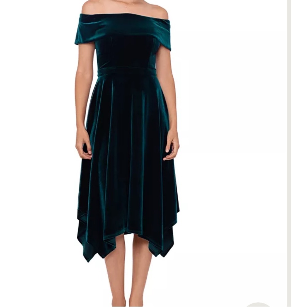 Xscape Off The Shoulder Velvet Fit & Flare Women’s Dress Hunter Green Size 10